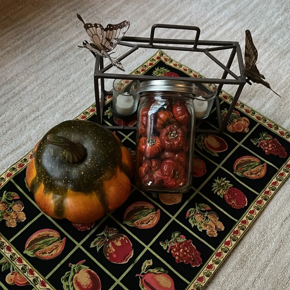 Vintage April Cornell Black Fruit Placemats Set of 2